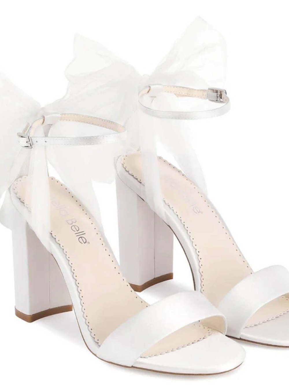 REINA Open Toe Tulle Bow Block Heel Sandal with Ankle Straps